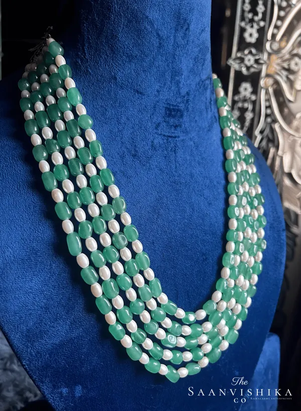 Green_Alloy_5-Line_Beaded_Mala_Necklace_Set_For_Women