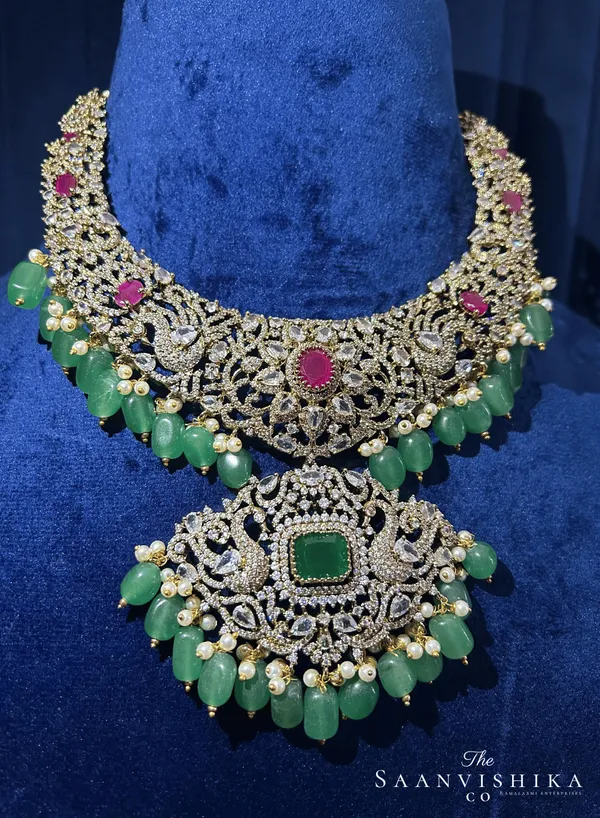 Green_Alloy_Detachable_Pendant_Beads_Necklace_Set_For_Women