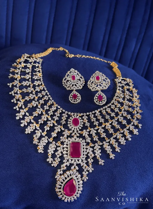 Red_Alloy_Blend_Triple_Gemstone_Cz_Diamond_Necklace_Set_For_Women