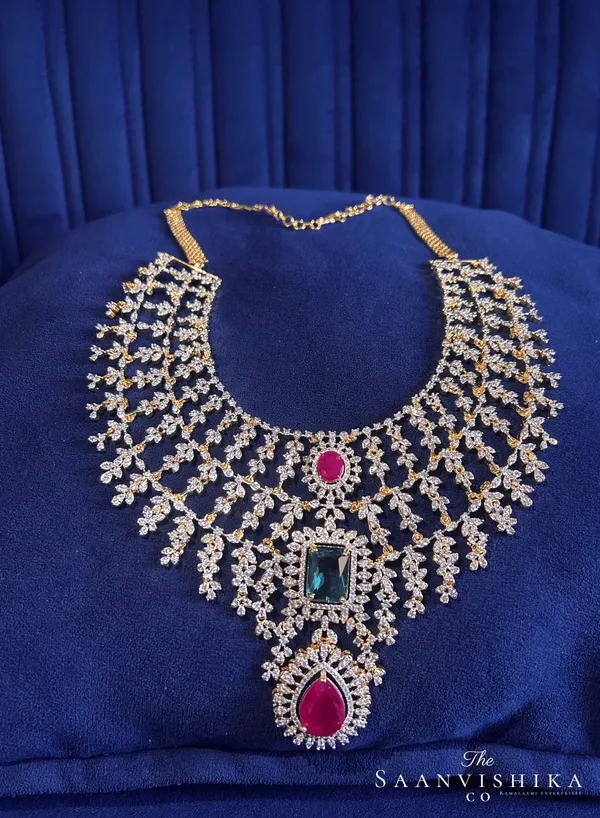 Multicolor_Alloy_Blend_Bridal_Triple_Gemstone_Cz_Necklace_Set_For_Women