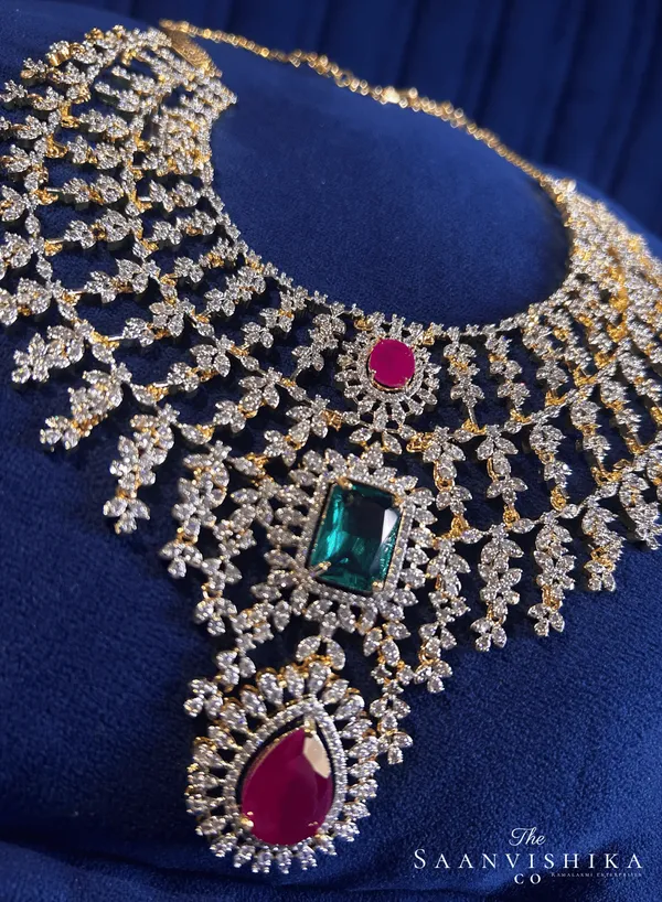 Multicolor_Alloy_Blend_Bridal_Triple_Gemstone_Cz_Necklace_Set_For_Women