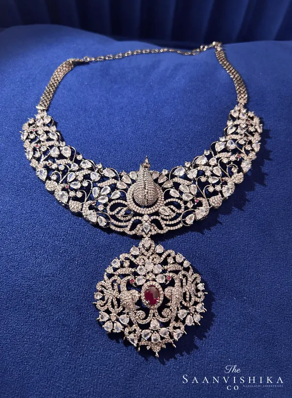 Red_Alloy_Blend_Victorian_Peacock_Detachable_Pendant_Necklace_Set_For_Women