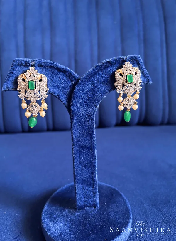 Green_Alloy_Blend_Parrot_Pearl_Earrings_For_Women