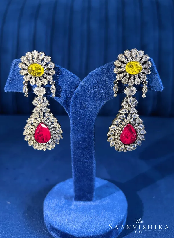 Yellow_Red_Alloy_Doublet_Earrings_For_Women