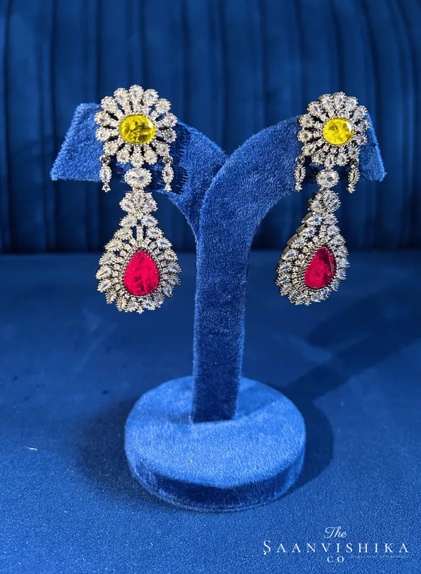 Yellow_Red_Alloy_Doublet_Earrings_For_Women