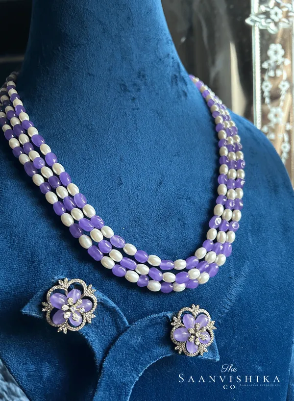 Violet_White_Alloy_3_Line_Beaded_Mala_Necklace_Set_For_Women