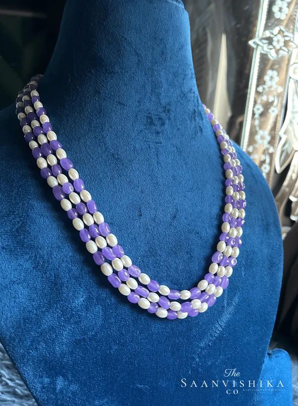 Violet_White_Alloy_3_Line_Beaded_Mala_Necklace_Set_For_Women