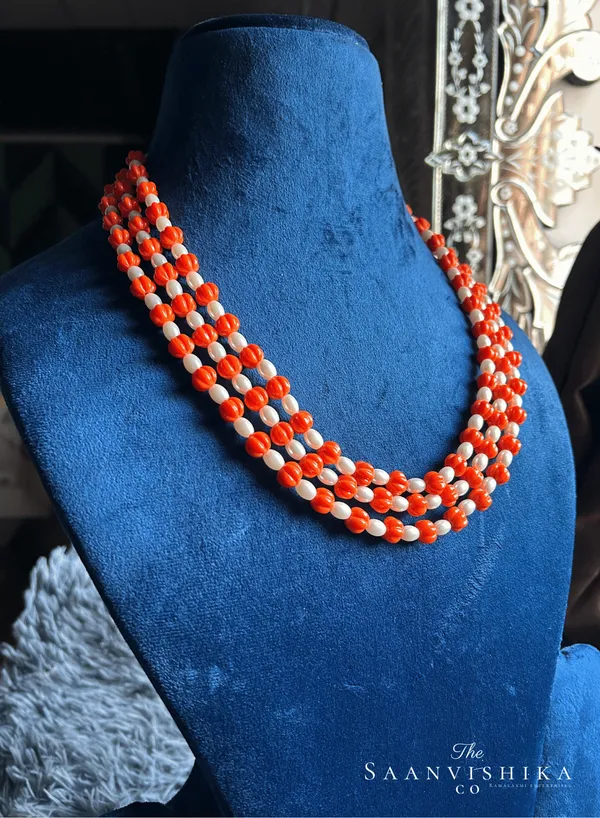 Orange_White_Alloy_3_Line_Pumpkin_Beaded_Mala_Necklace_For_Women