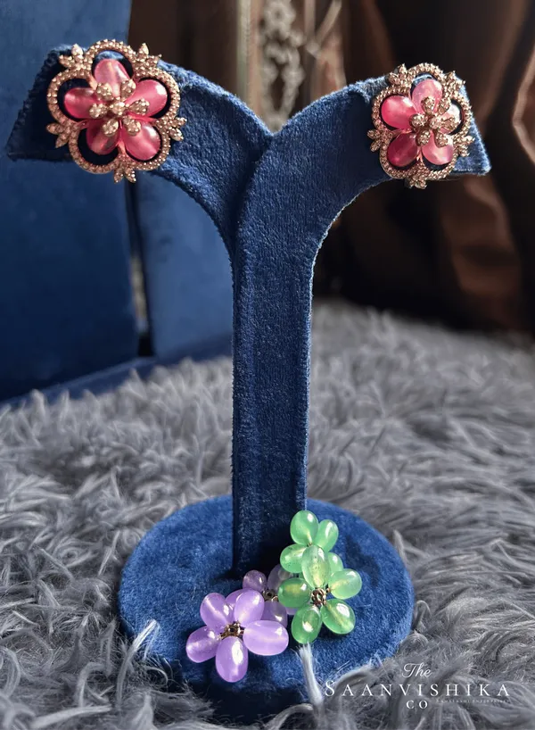 Pink_Green_Alloy_3-In-1_Interchangeable_Stud_Earrings_For_Women