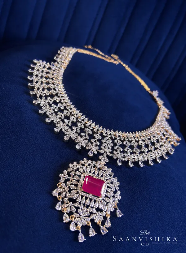 Red_Alloy_Detachable_Pendant_Diamond_Necklace_With_Earrings_For_Women