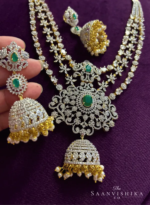 Green_Alloy_Floral_Jhumki_Diamond_Necklace_With_Earrings_For_Women