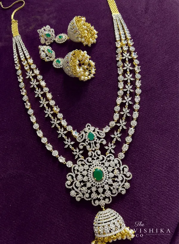 Green_Alloy_Floral_Jhumki_Diamond_Necklace_With_Earrings_For_Women