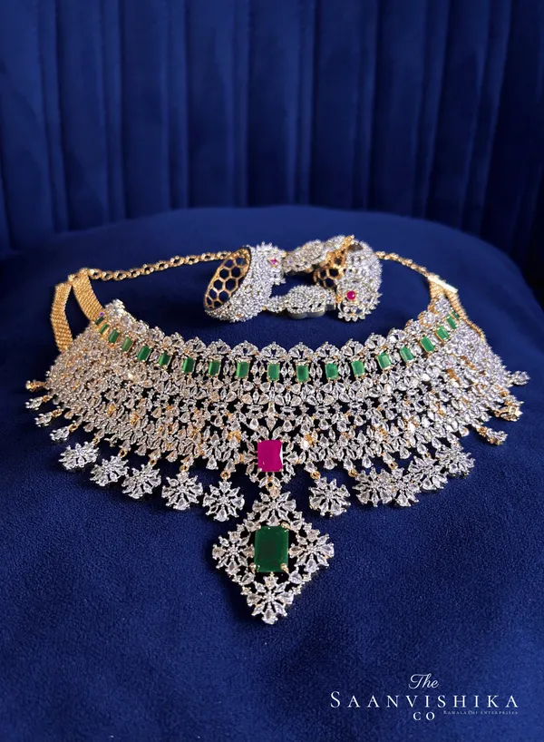 Multicolor_Alloy_Blend_Bridal_American_Diamond_Choker_Set_For_Women