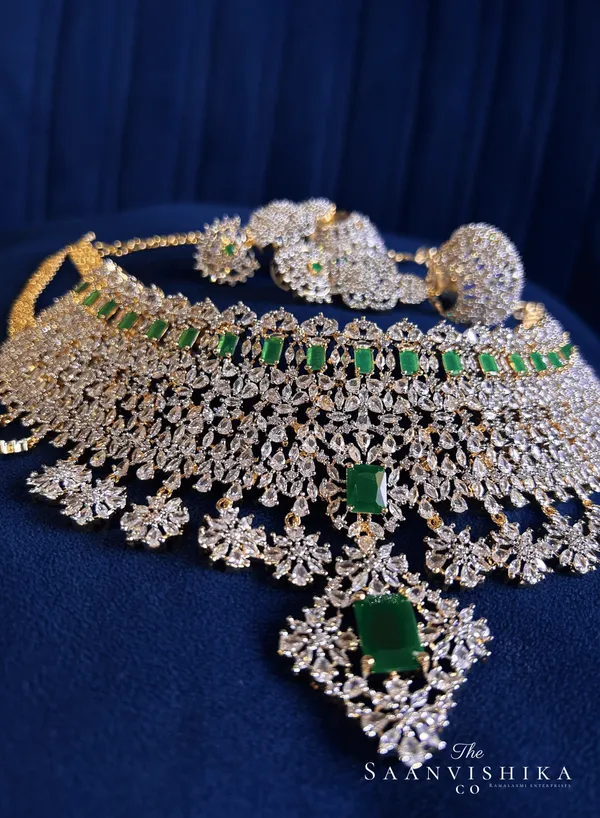 Green_Alloy_Bridal_American_Diamond_Choker_Set_For_Women