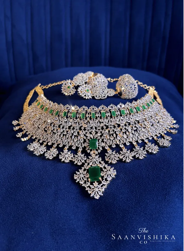 Green_Alloy_Bridal_American_Diamond_Choker_Set_For_Women