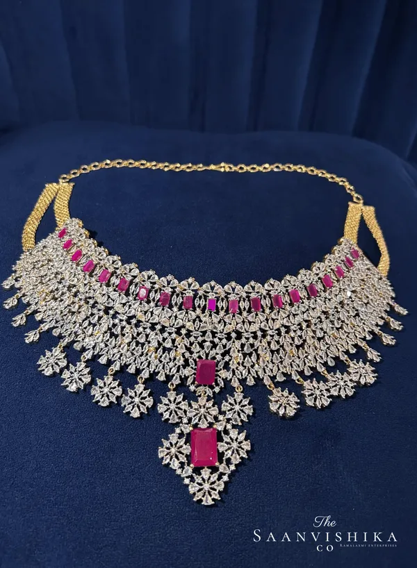 Red_Alloy_Bridal_American_Diamond_Choker_Set_For_Women