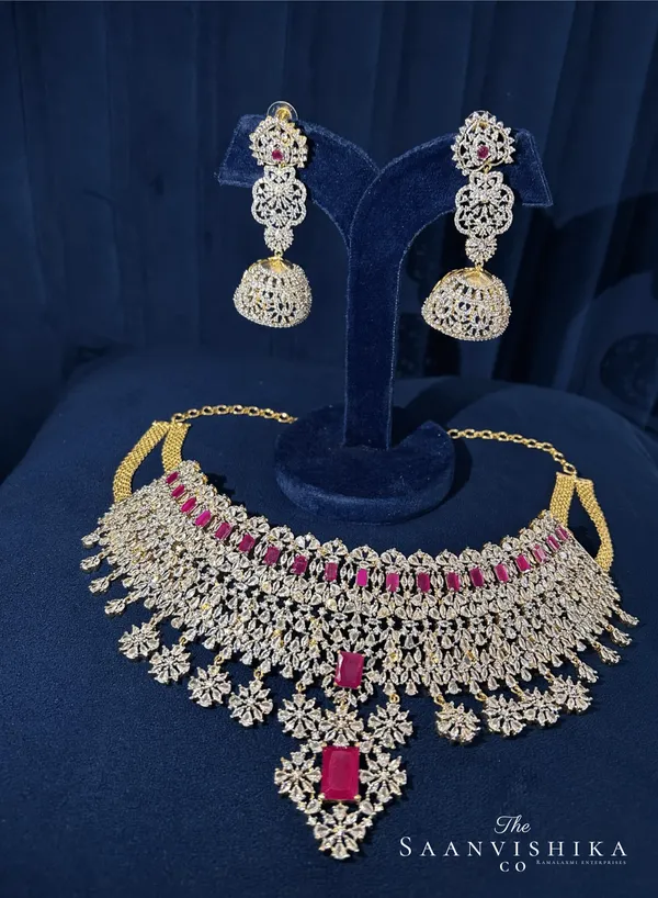 Red_Alloy_Bridal_American_Diamond_Choker_Set_For_Women