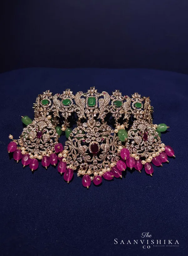 Pink_Alloy_Victorian_Choker_Pendant_Set_For_Women