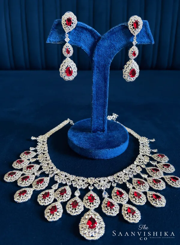 Red_Alloy_Blend_Double_Droplet_Cz_Diamond_Necklace_For_Women