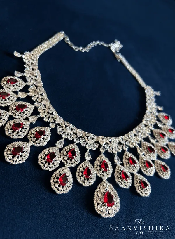 Red_Alloy_Blend_Double_Droplet_Cz_Diamond_Necklace_For_Women