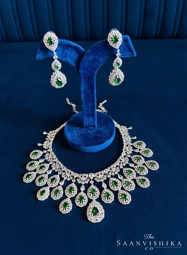 Green_Alloy_Double_Droplet_Cz_Necklace_For_Women