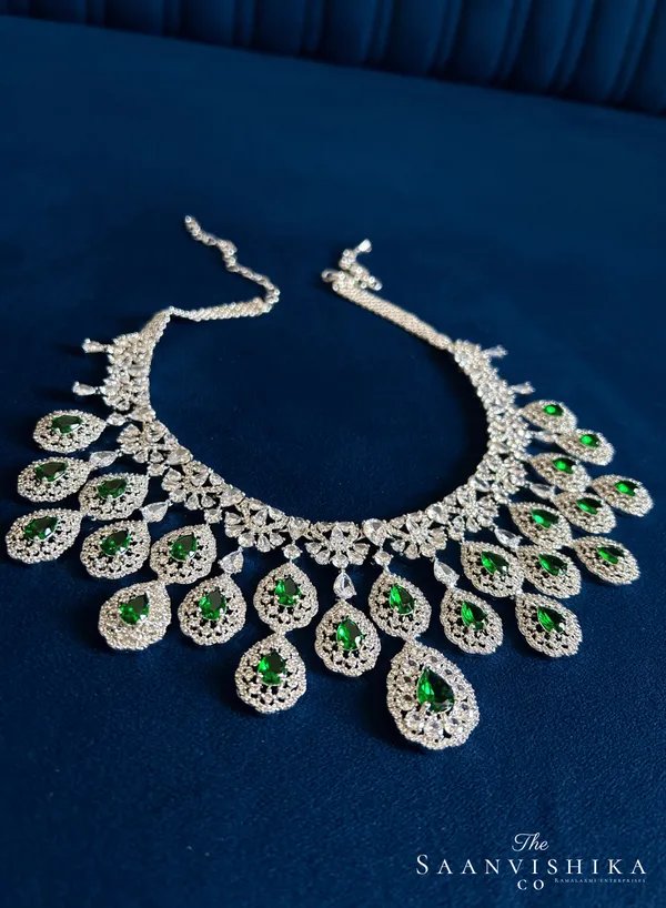 Green_Alloy_Double_Droplet_Cz_Necklace_For_Women