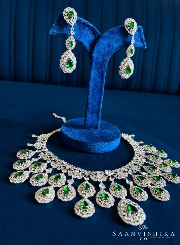 Green_Alloy_Double_Droplet_Cz_Necklace_For_Women