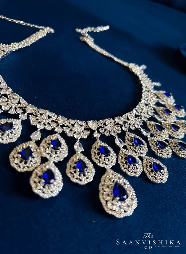 Blue_Alloy_Double_Droplet_Cz_Diamond_Necklace_For_Women