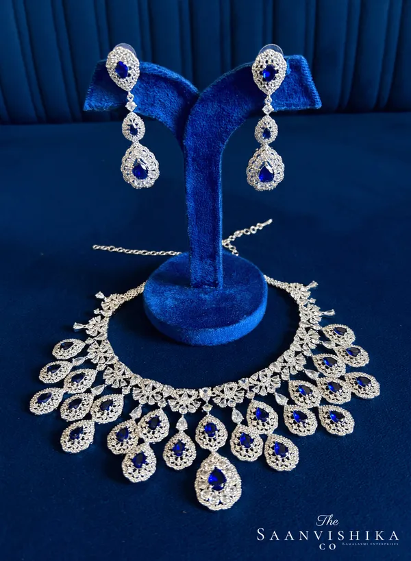 Blue_Alloy_Double_Droplet_Cz_Diamond_Necklace_For_Women