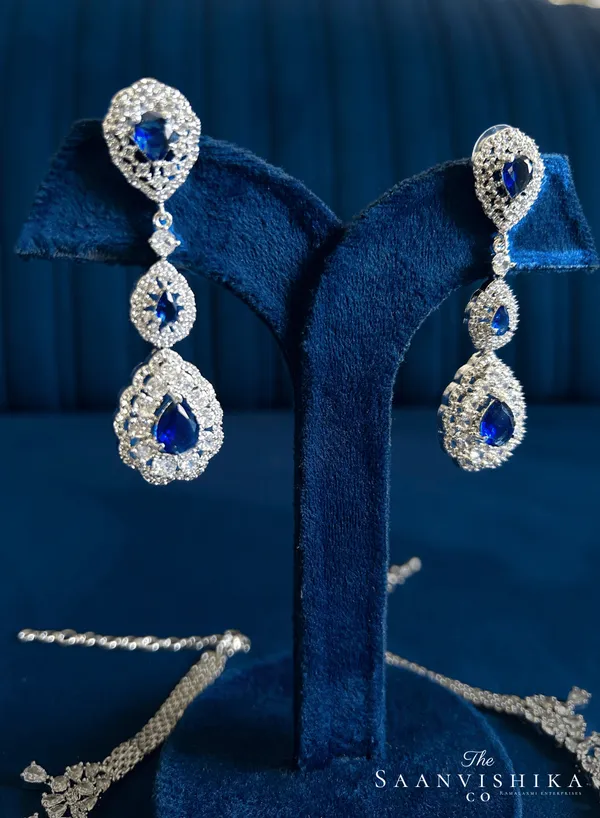 Blue_Alloy_Double_Droplet_Cz_Diamond_Necklace_For_Women