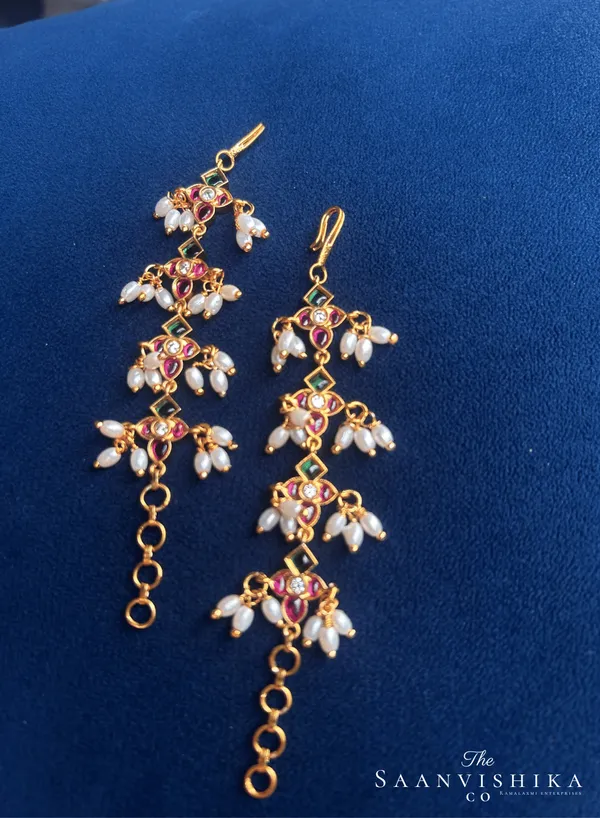 Golden_Alloy_Rice_Pearl_Multi-Color_Earchain_For_Women
