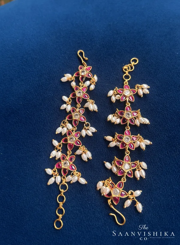 Red_Alloy_Rice_Pearl_Earchain_For_Women