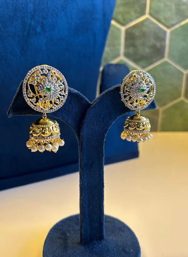 Multicolor_Alloy_Peacock_Pearl_Jhumka_For_Women