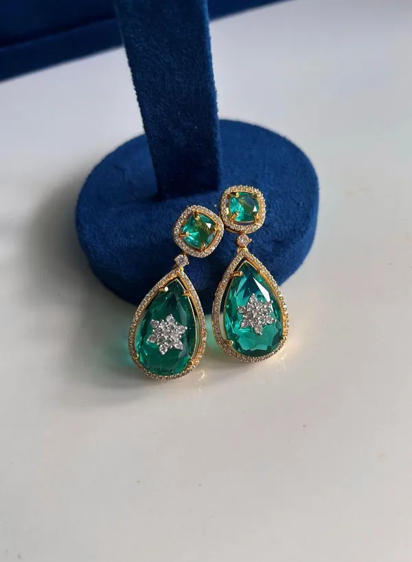 Green_Alloy_Teardrop_Gemstone_Doublet_Earrings_For_Women