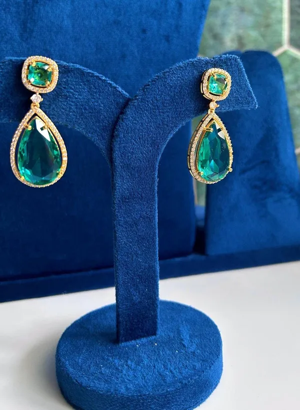 Green_Alloy_Teardrop_Gemstone_Doublet_Earrings_For_Women