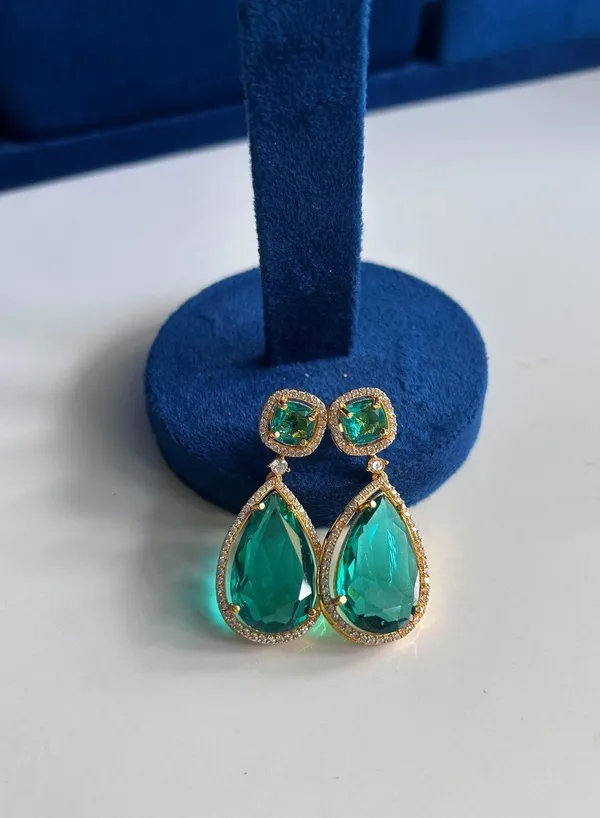 Green_Alloy_Teardrop_Gemstone_Doublet_Earrings_For_Women