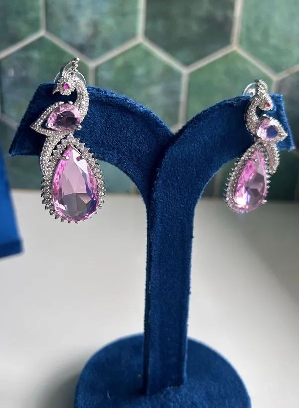 Pink_Alloy_Peacock_Doublet_Earrings_For_Women