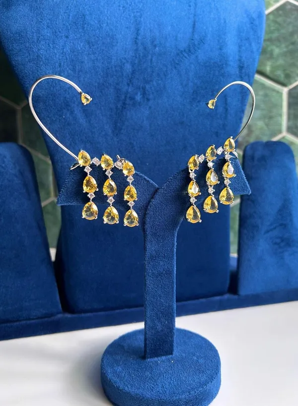 Yellow_Alloy_Triple_Gemstone_Earcuffs_For_Women