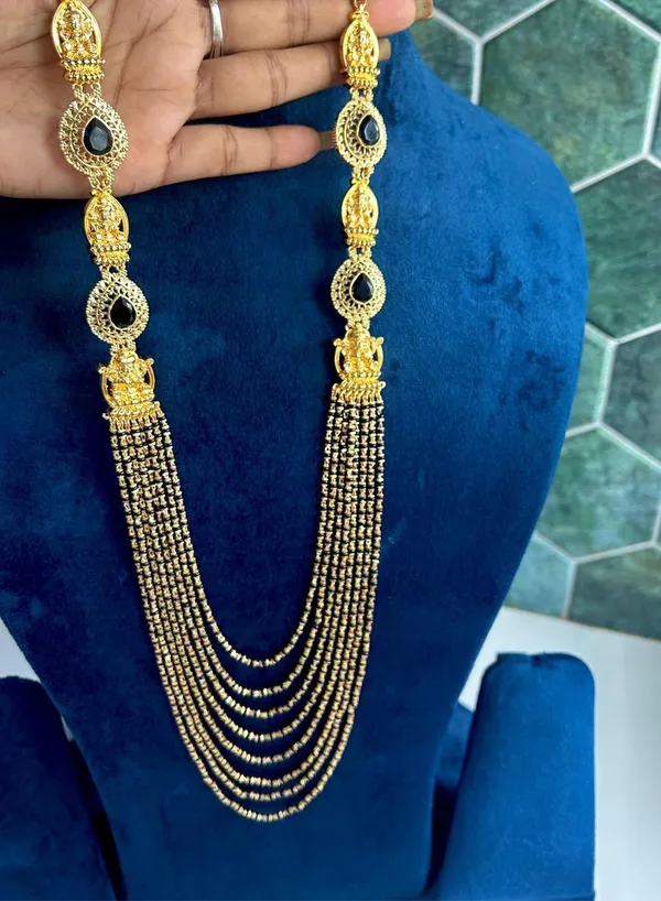 Black_Alloy_Microbead_7_Line_Gold_Necklace_For_Women