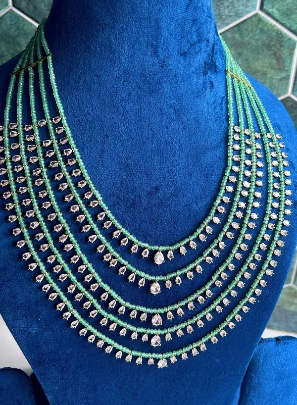 Green_Alloy_5-Line_Cz_Microbead_Mala_Necklace_For_Women