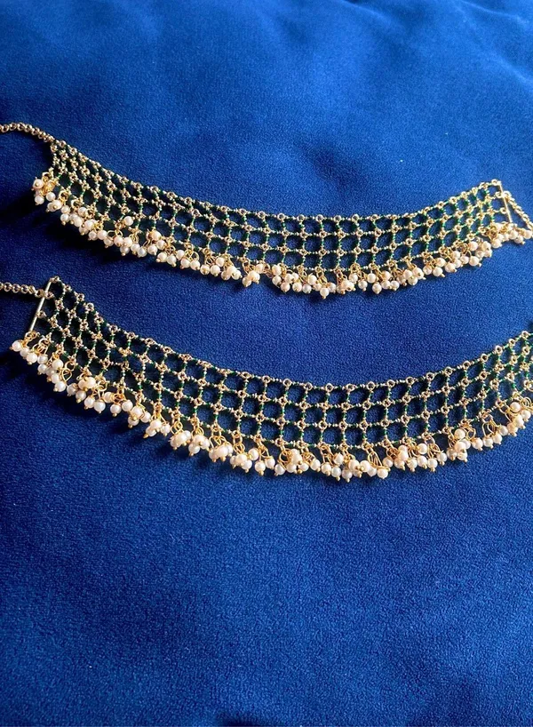 Green_Alloy_Netted_Micro_Beads_Earchain_For_Women
