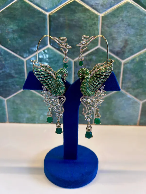 Green_Alloy_Cz_Peacock_Designer_Earcuffs_For_Women