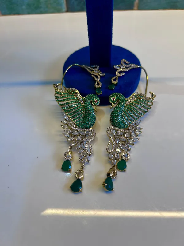 Green_Alloy_Cz_Peacock_Designer_Earcuffs_For_Women