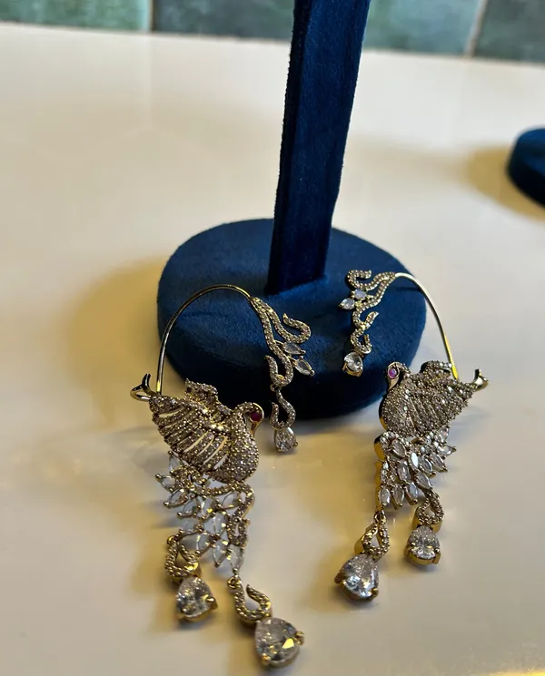 Golden_Alloy_Cz_Peacock_Designer_Earcuffs_For_Women