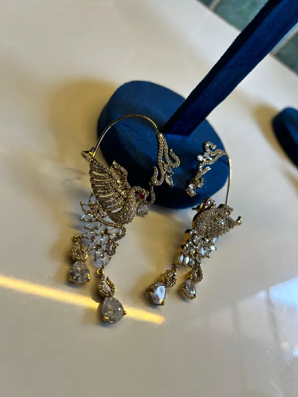 Golden_Alloy_Cz_Peacock_Designer_Earcuffs_For_Women