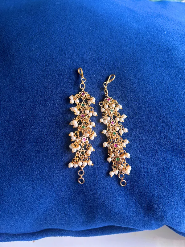 Multicolor_Alloy_Star_Rice_Pearl_Earchain_For_Women