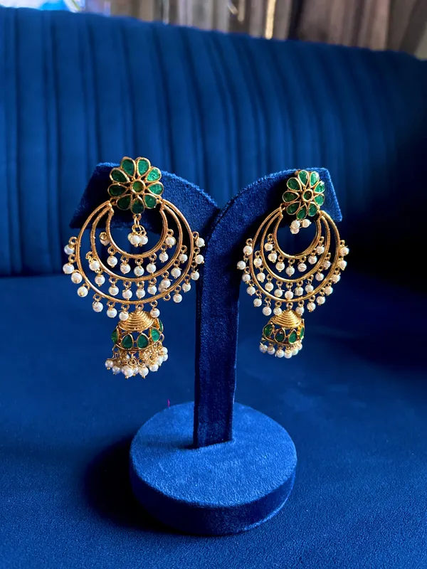 Green_Alloy_Floral_Gold_Chandbali_With_White_Beads_For_Women