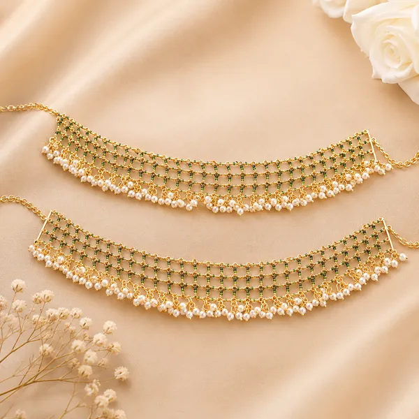 Green_Alloy_Netted_Micro_Beads_Earchain_For_Women
