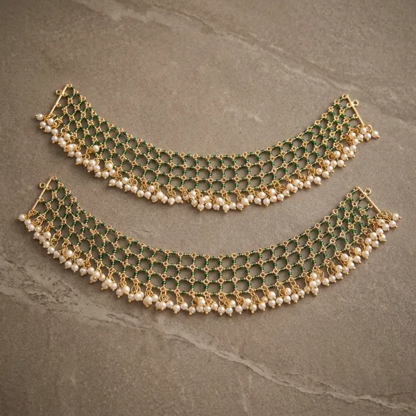 Green_Alloy_Netted_Micro_Beads_Earchain_For_Women