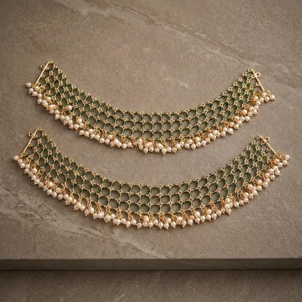 Green_Alloy_Netted_Micro_Beads_Earchain_For_Women